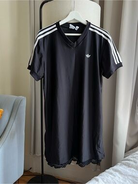 adidas Black Mini Dress with White Stripe Detail